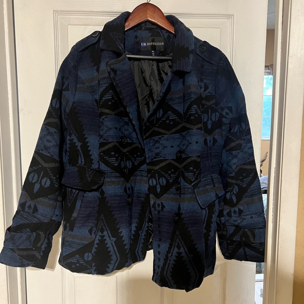 I.B. Diffusion Tribal Print Pea Coat Size XL
